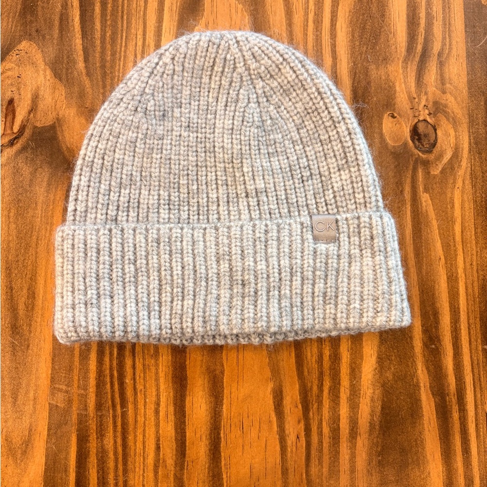 Calvin Klein Heather Gray Ribbed Beanie